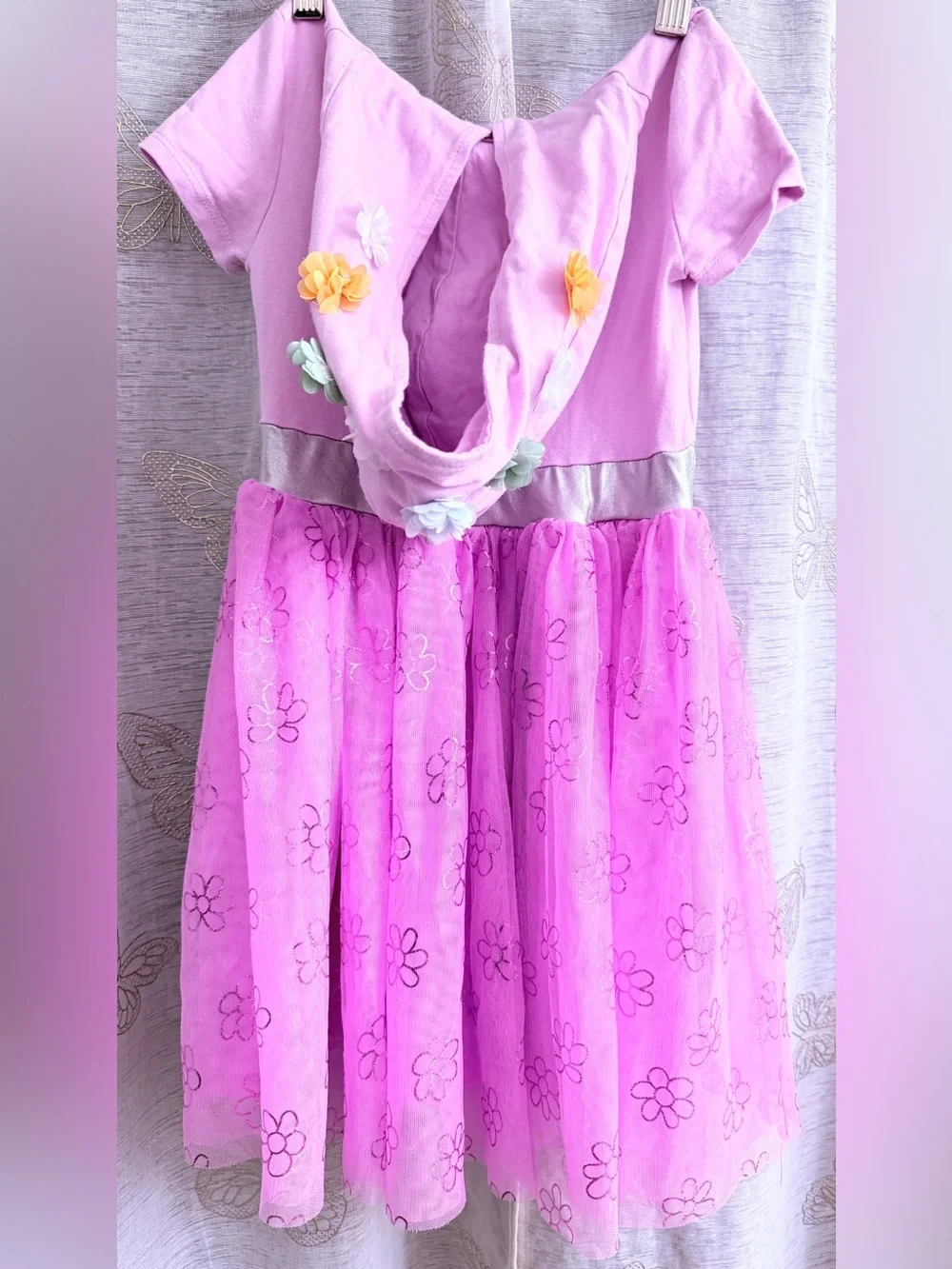 Toddler Girls Bluey & Bingo Tulle Tutu Dress Pink Hooded Floral Accents Size 4/5